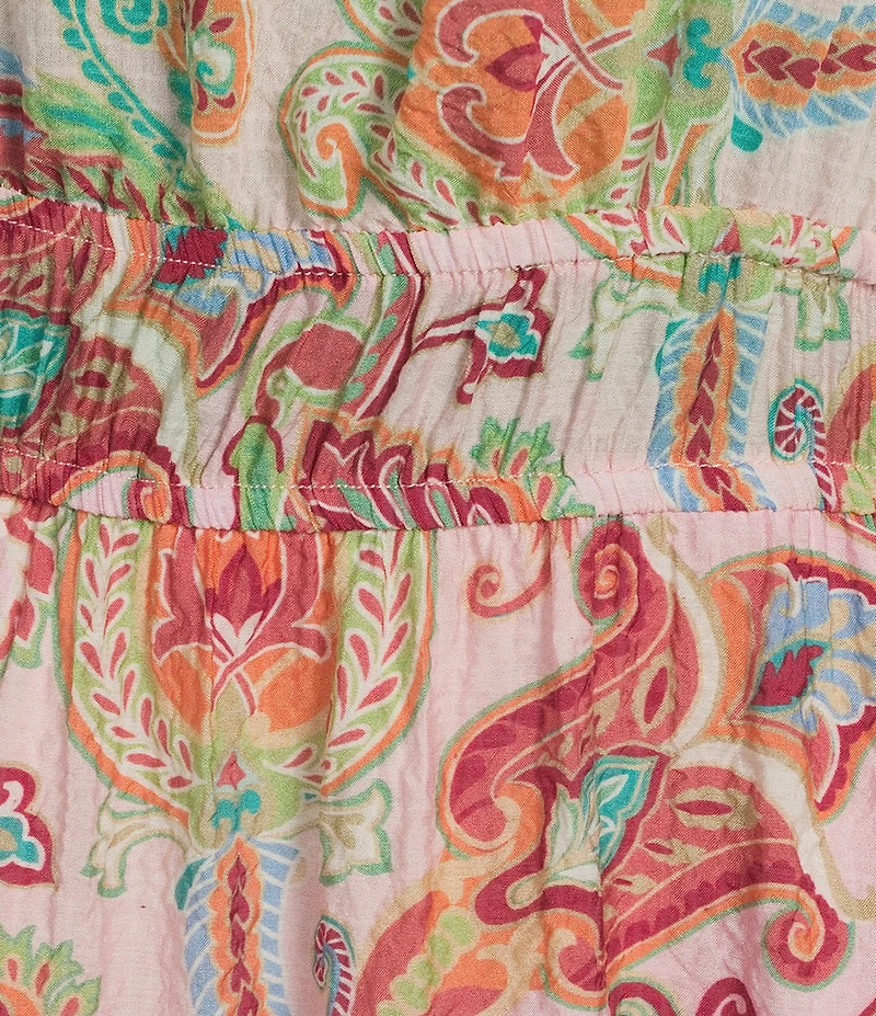 Calessa Vine Floral Split V-Neck Short Puff Sleeve Tiered A-Line Midi Dress