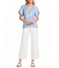 Calessa Woven All Over Embroidered Split V-Neck Short Sleeve Tunic