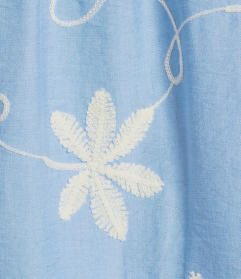 Calessa Woven All Over Embroidered Split V-Neck Short Sleeve Tunic