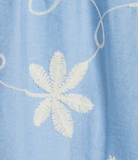 Calessa Woven All Over Embroidered Split V-Neck Short Sleeve Tunic