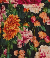 Calessa Woven Antique Garden Floral Split V-Neck Short Sleeve A-Line Midi Dress