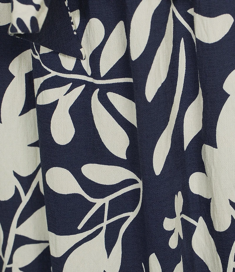 Calessa Woven Border Leaf Print A-Line Midi Skirt