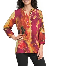 Calessa Woven Digital Print V-Neck 3/4 Sleeve Tunic