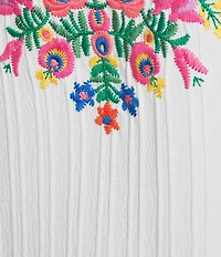 Calessa Woven Embroidered Patchwork Stand Split V-Neck 3/4 Sleeve Tunic