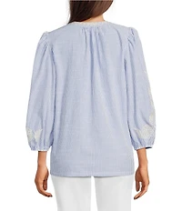 Calessa Woven Embroidered Split V-Neck 3/4 Sleeve Tunic