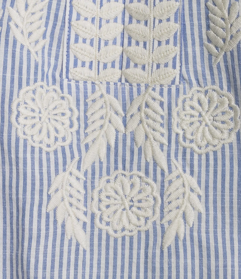 Calessa Woven Embroidered Split V-Neck 3/4 Sleeve Tunic