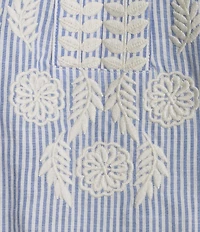 Calessa Woven Embroidered Split V-Neck 3/4 Sleeve Tunic