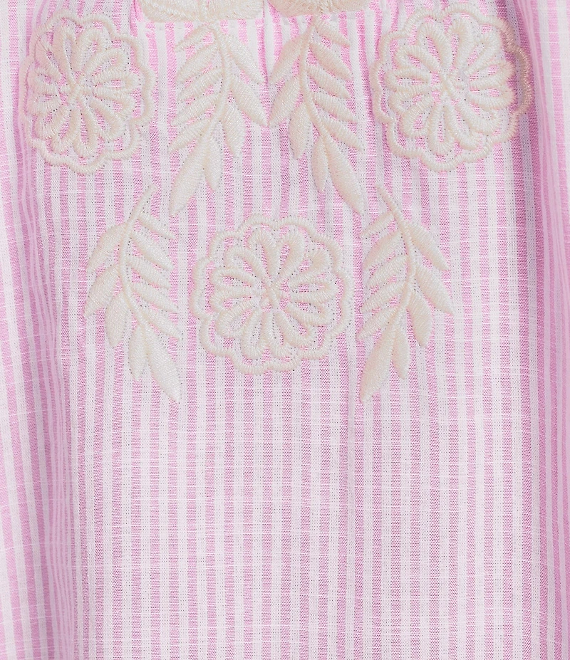 Calessa Woven Embroidered Split V-Neck 3/4 Sleeve Tunic