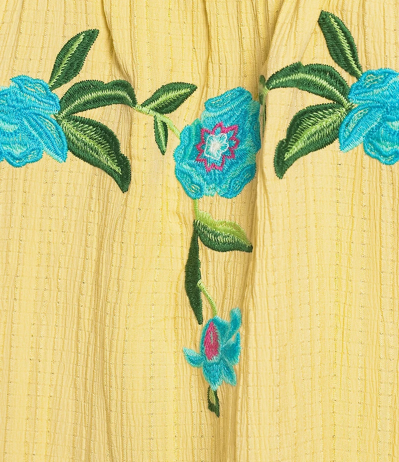 Calessa Woven Embroidered Square Neck Short Sleeve Tunic