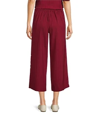 Calessa Woven Embroidered Trim Wide Leg Pull-On Pants