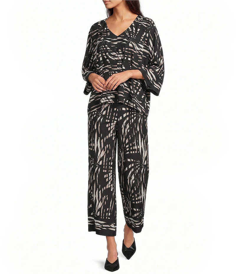 Calessa Woven Geometric Print Coordinating Wide Leg Pull-On Pants