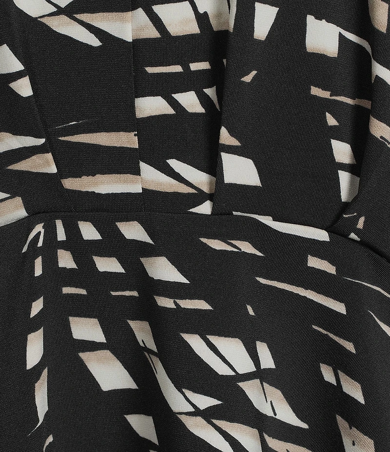 Calessa Coordinating Woven Geometric Print V-Neck 3/4 Sleeve Loose Top