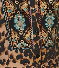 Calessa Woven Leopard Floral Print Split V-Neck 3/4 Sleeve Tiered Midi Dress