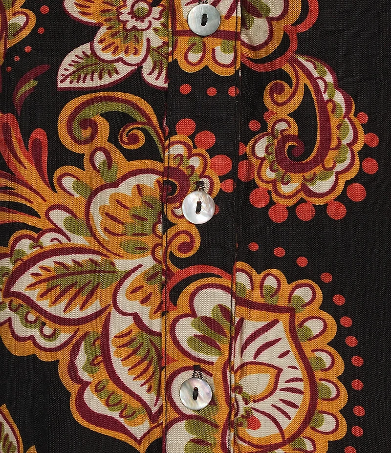 Calessa Woven Mixed Floral Split V-Neck 3/4 Sleeve Button-Front Shirt