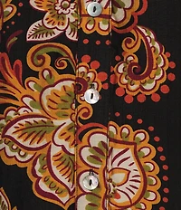 Calessa Woven Mixed Floral Split V-Neck 3/4 Sleeve Button-Front Shirt