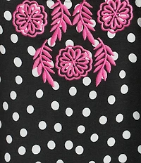Calessa Woven Polka Dot Embroidered Split V-Neck 3/4 Sleeve Tunic