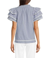 Calessa Woven Split Stand Round Neck Short Layered Sleeve Tunic