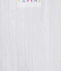 Calessa Woven Split V-Neck Short Embroidered Balloon Sleeve Ric-Rac Trim Tunic