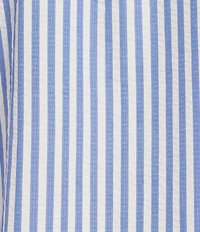 Calessa Woven Stripe Point Collar Elbow Length Balloon Sleeve Button Front Shirt