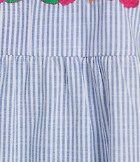 Calessa Woven Stripe Split V-Neck Cap Sleeve Embroidered Tunic