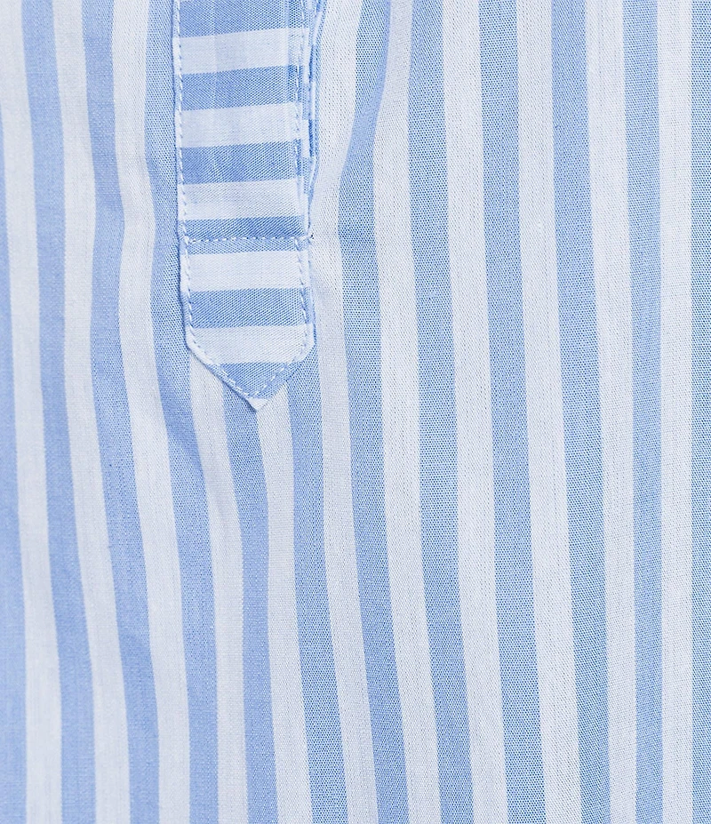 Calessa Woven Stripe Split V-Neck Elbow Length Sleeve Tunic