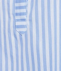 Calessa Woven Stripe Split V-Neck Elbow Length Sleeve Tunic