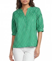 Calessa Woven Stripe Split V-Neck Elbow Length Sleeve Tunic