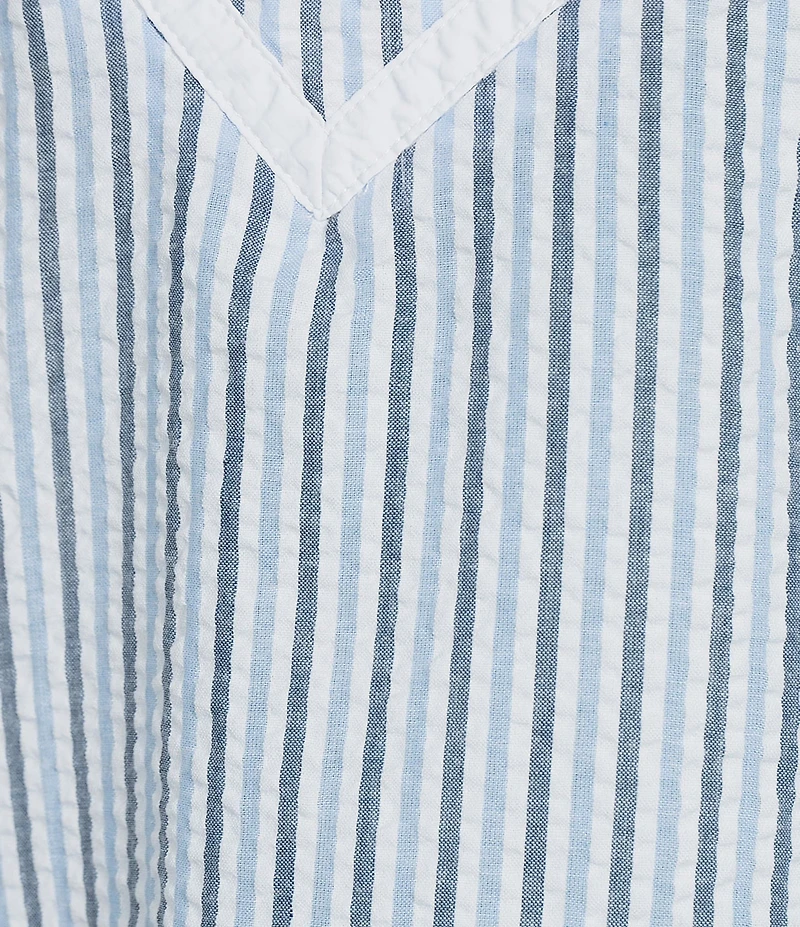 Calessa Woven Textured Stripe Band Collar Elbow Length Sleeve Tunic