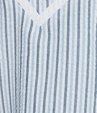 Calessa Woven Textured Stripe Band Collar Elbow Length Sleeve Tunic