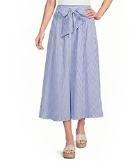 Calessa Woven Wide Stripe Tie Front A-Line Midi Skirt