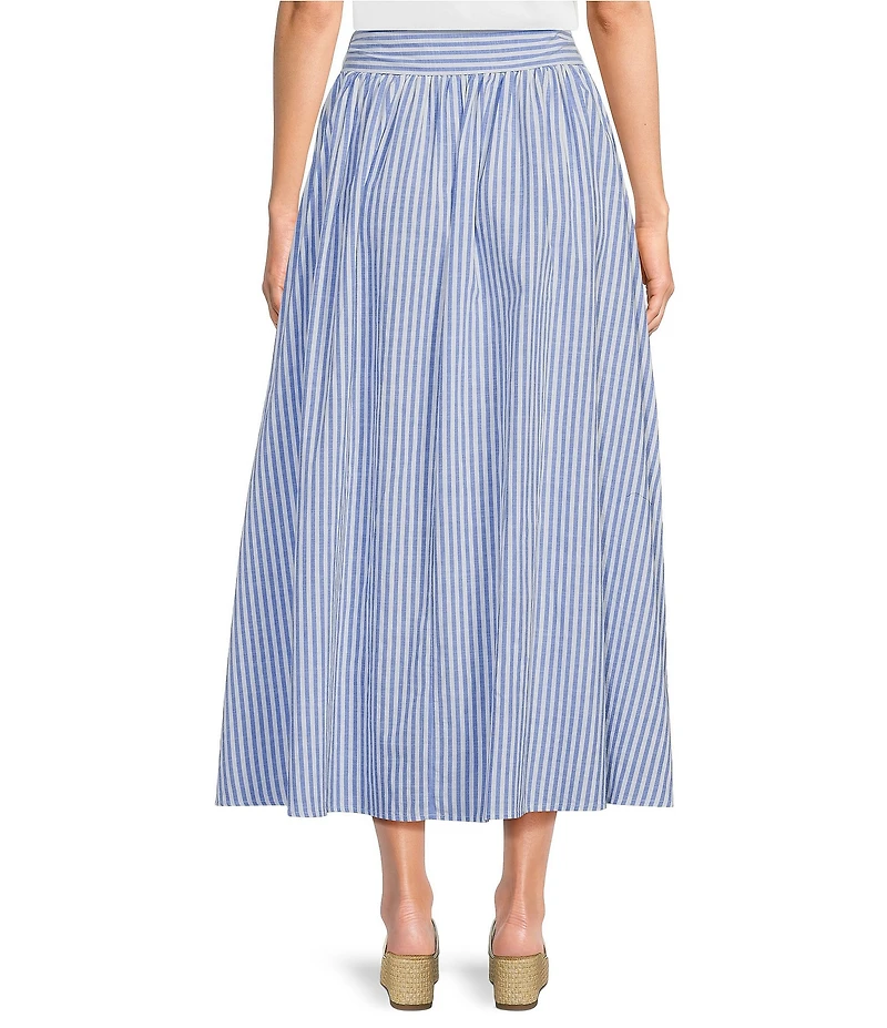Calessa Woven Wide Stripe Tie Front A-Line Midi Skirt