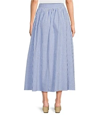 Calessa Woven Wide Stripe Tie Front A-Line Midi Skirt