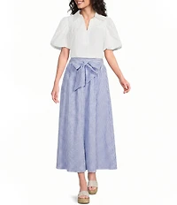 Calessa Woven Wide Stripe Tie Front A-Line Midi Skirt