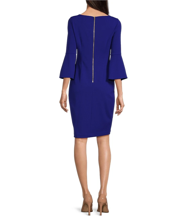 Calvin Klein 3/4 Bell Sleeve Boat Neck Sheath Dress