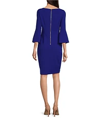 Calvin Klein 3/4 Bell Sleeve Boat Neck Sheath Dress