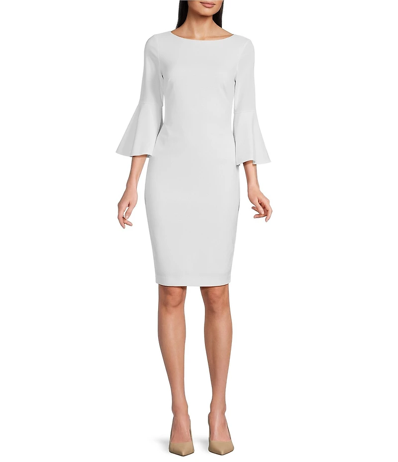 Calvin Klein 3/4 Bell Sleeve Boat Neck Sheath Dress