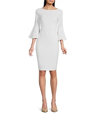 Calvin Klein 3/4 Bell Sleeve Boat Neck Sheath Dress