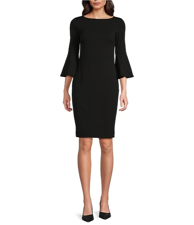 Calvin Klein 3/4 Bell Sleeve Boat Neck Sheath Dress