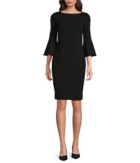 Calvin Klein 3/4 Bell Sleeve Boat Neck Sheath Dress