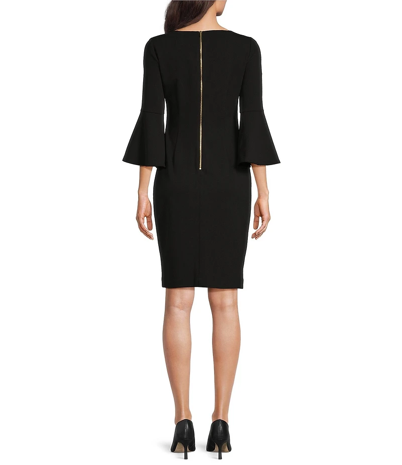 Calvin Klein 3/4 Bell Sleeve Boat Neck Sheath Dress