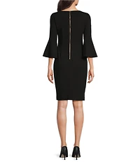 Calvin Klein 3/4 Bell Sleeve Boat Neck Sheath Dress