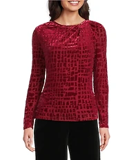 Calvin Klein Burnout Velvet Asymmetric Neck Long Sleeve Top