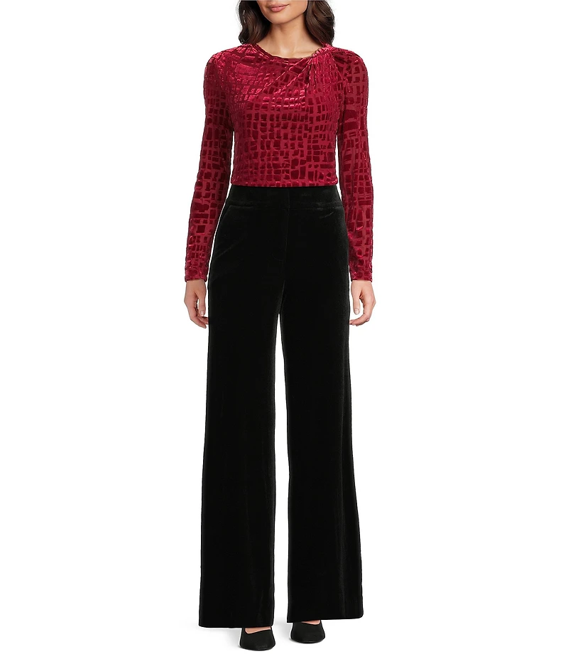 Calvin Klein Burnout Velvet Asymmetric Neck Long Sleeve Top
