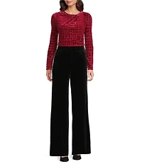 Calvin Klein Burnout Velvet Asymmetric Neck Long Sleeve Top