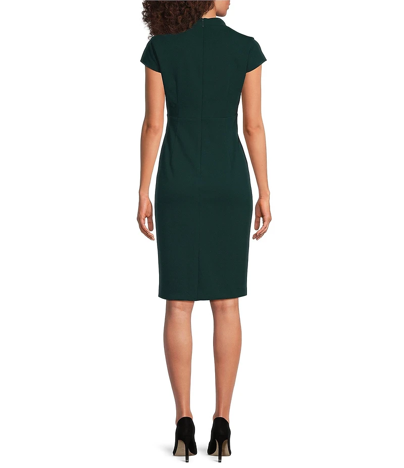 Calvin Klein Short Sleeve Split V-Neck Scuba Crepe Sheath Dress