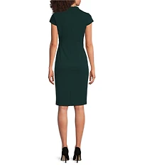 Calvin Klein Short Sleeve Split V-Neck Scuba Crepe Sheath Dress