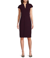 Calvin Klein Short Sleeve Split V-Neck Scuba Crepe Sheath Dress