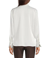 Calvin Klein Charmeuse Deep V-Neck Long Sleeve Blouse