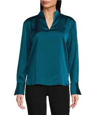 Calvin Klein Charmeuse Deep V-Neck Long Sleeve Blouse