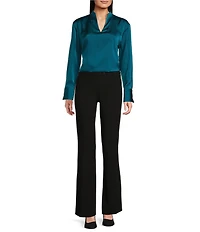 Calvin Klein Charmeuse Deep V-Neck Long Sleeve Blouse